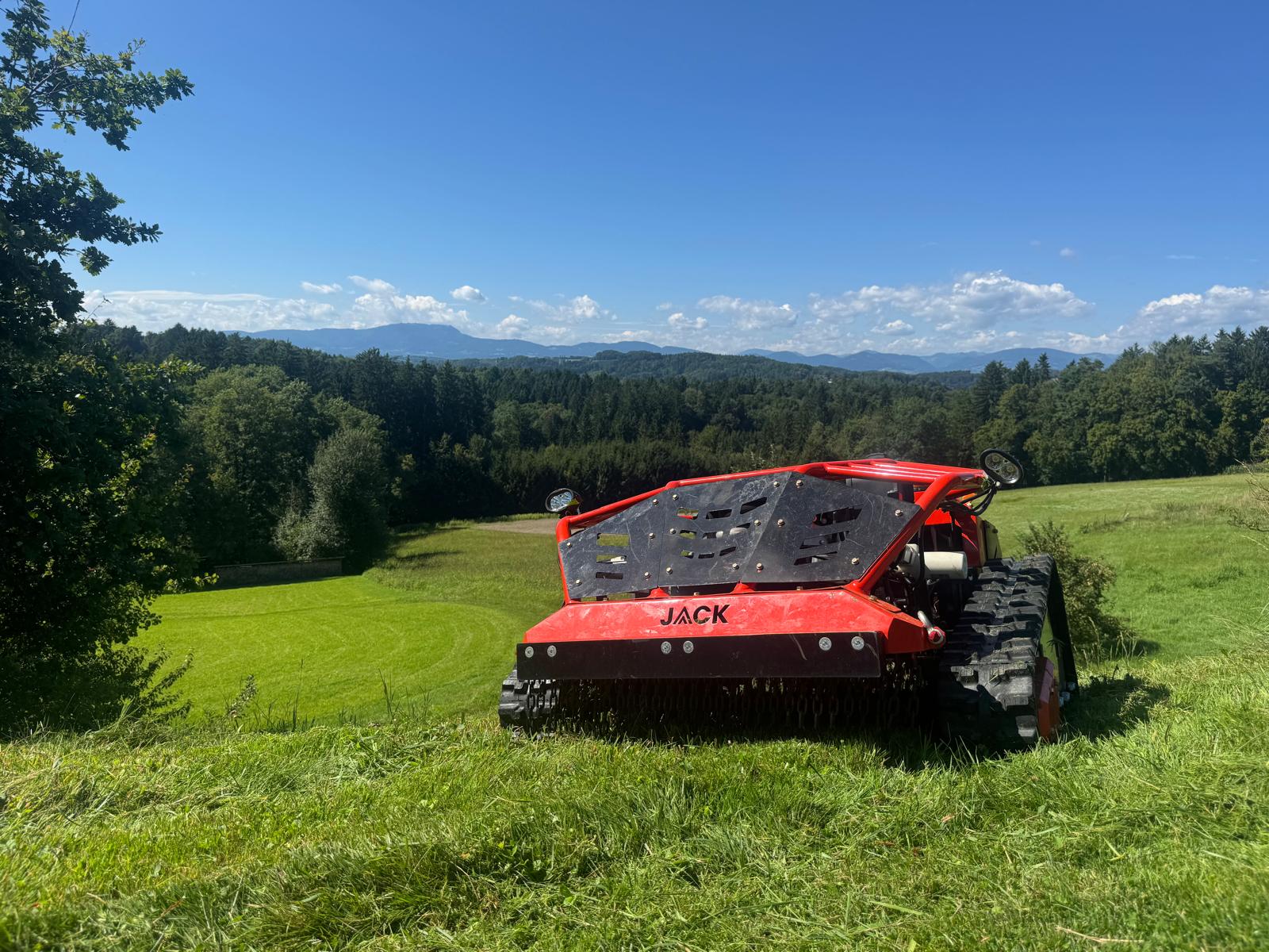 Jack Mulcher remote-controlled crawler mower front view
