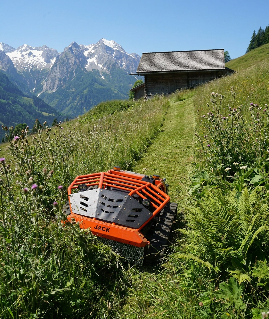 Jack Mähraupe mäht am Berg